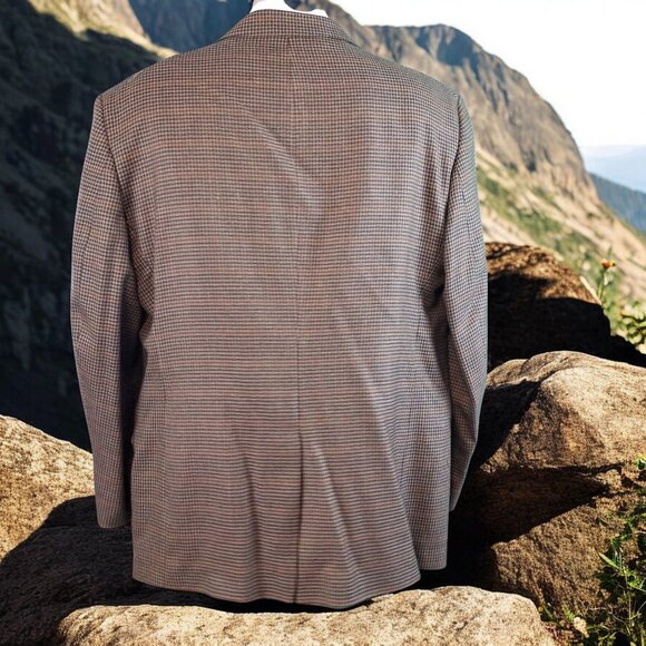 Jos A Bank Men's 46R Brown Check 100% Wool Blazer Sport Coat & Tie 12627 - Picture 3 of 8